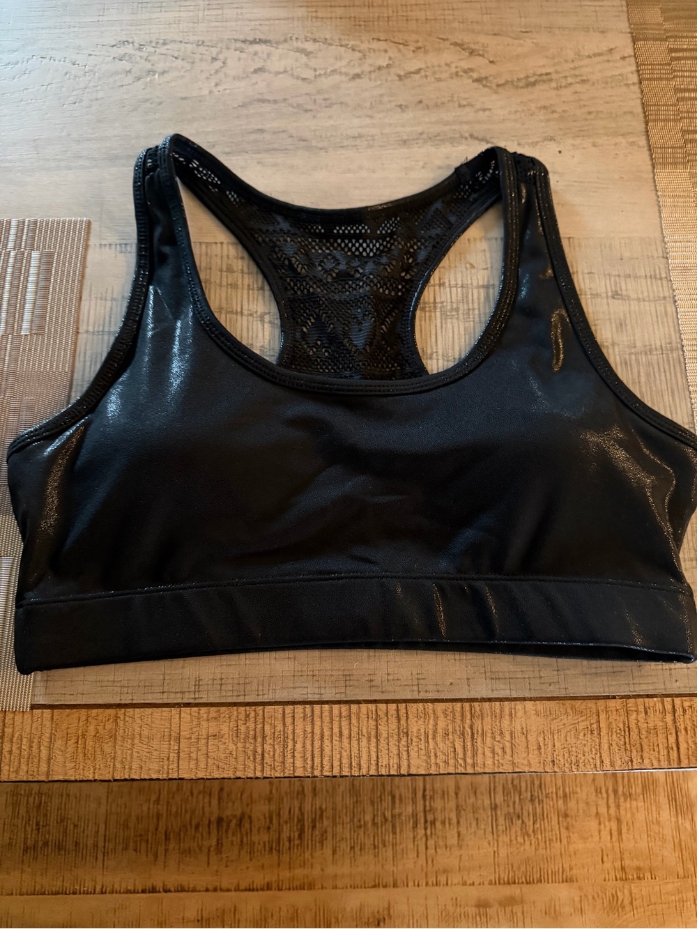Shiny Black Lace-Back Sports Bra - Women's Active Support